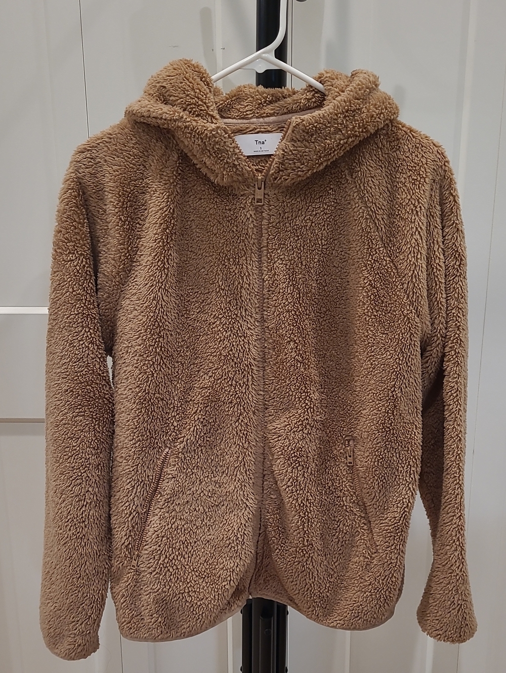 TNA Womens' Tan Teddy Fleece Hooded Jacket